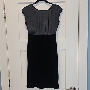 Classic Two-Tone Gray/Sate and Black Velvet Sheath Dress